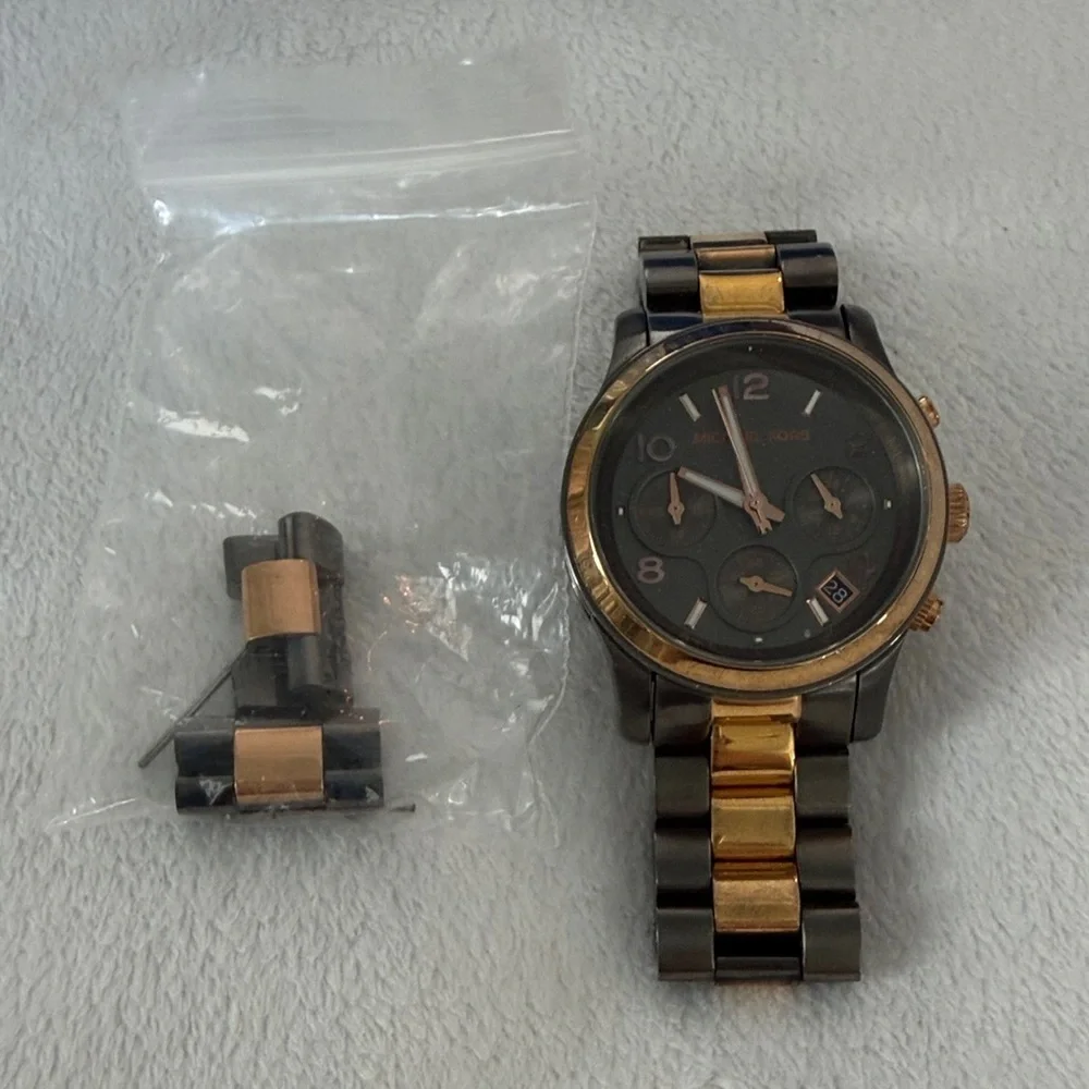Michael Kors Black and Gold Watch with Chronograph